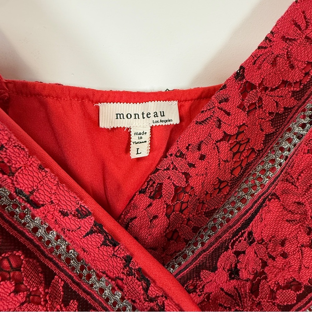 Monte’s Los Angeles Women’s Red Lace Y2K Babydoll Top - Picture 3 of 5